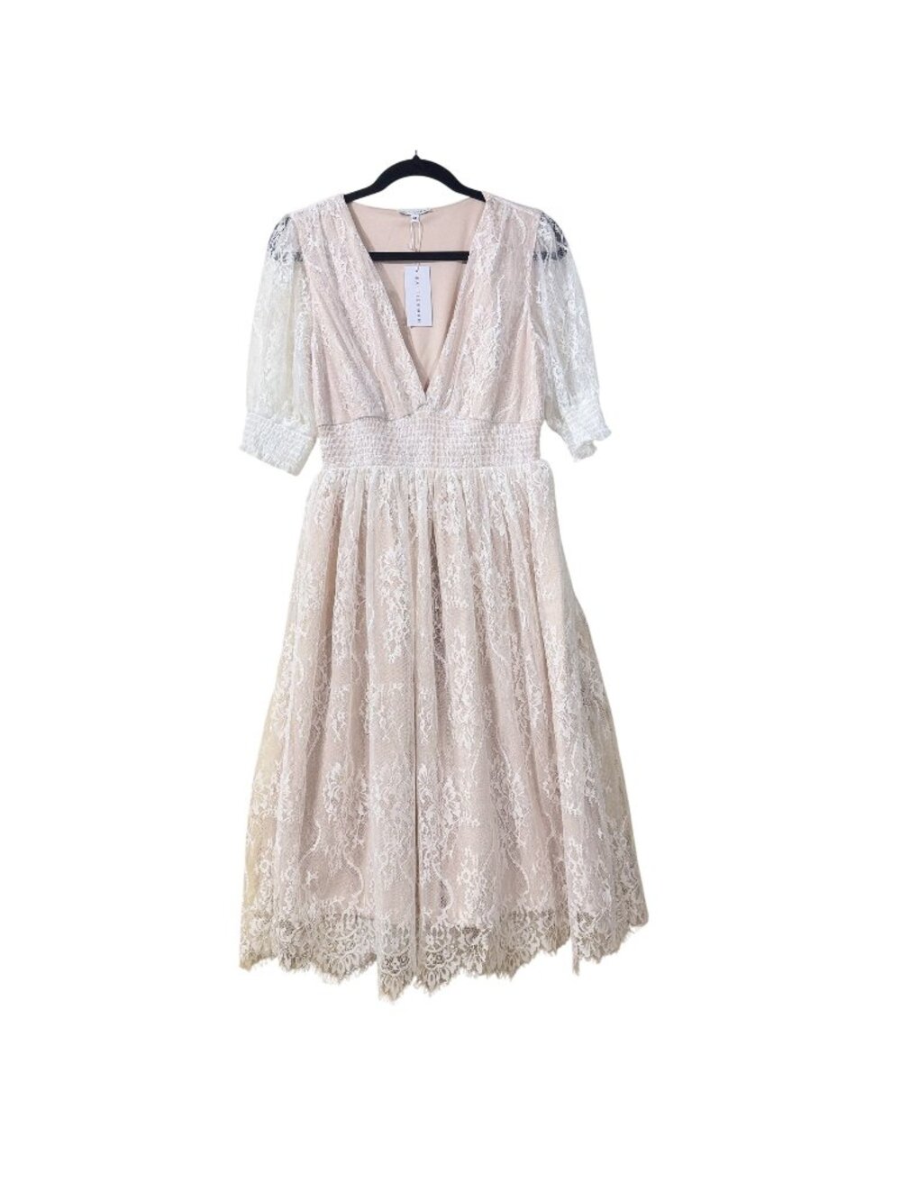 Baltic Born Women's Off White Elaina Lace V-Neck Midi Dress NWT Size M
